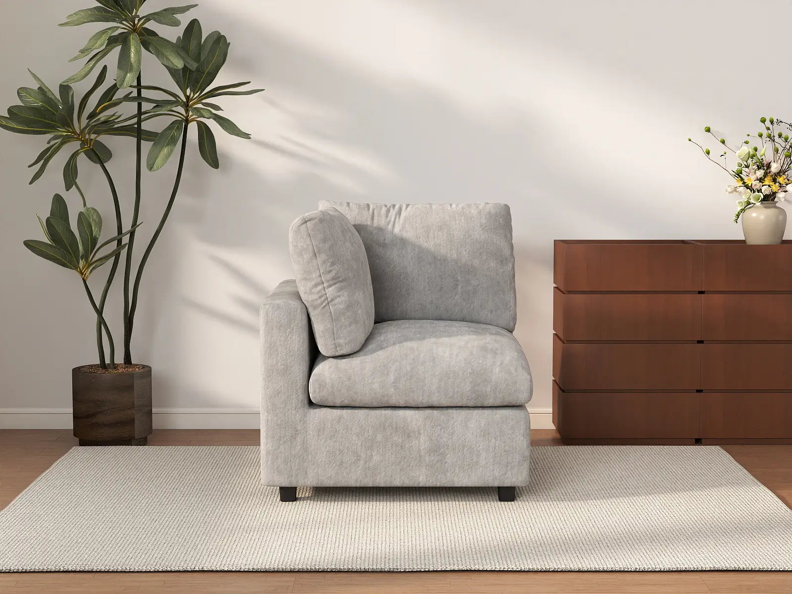 Sofá individual de 1 plaza Deluxe Cloud gris claro | 1 pieza, tela chenilla de mezcla de lino, acento para sala de estar, fundas de cojín lavables