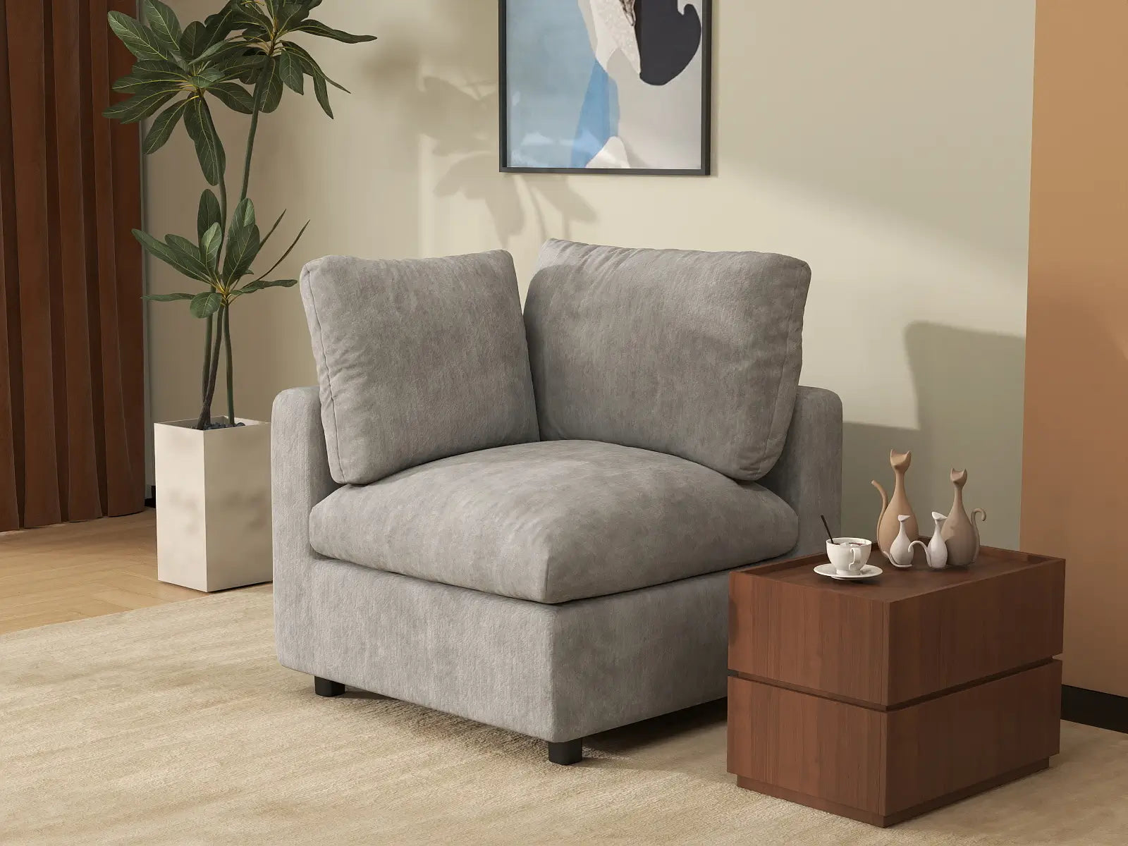 Sofá individual de 1 plaza Deluxe Cloud gris claro | 1 pieza, tela chenilla de mezcla de lino, acento para sala de estar, fundas de cojín lavables