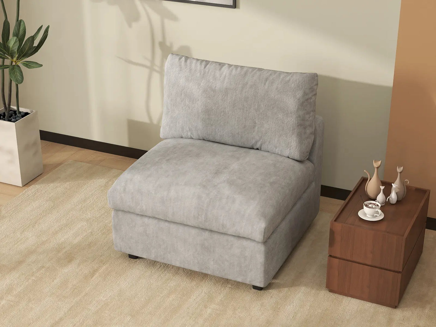 Sofá individual de 1 plaza Deluxe Cloud gris claro | 1 pieza, tela chenilla mezcla de lino, decorativo para sala de estar, fundas de cojín lavables