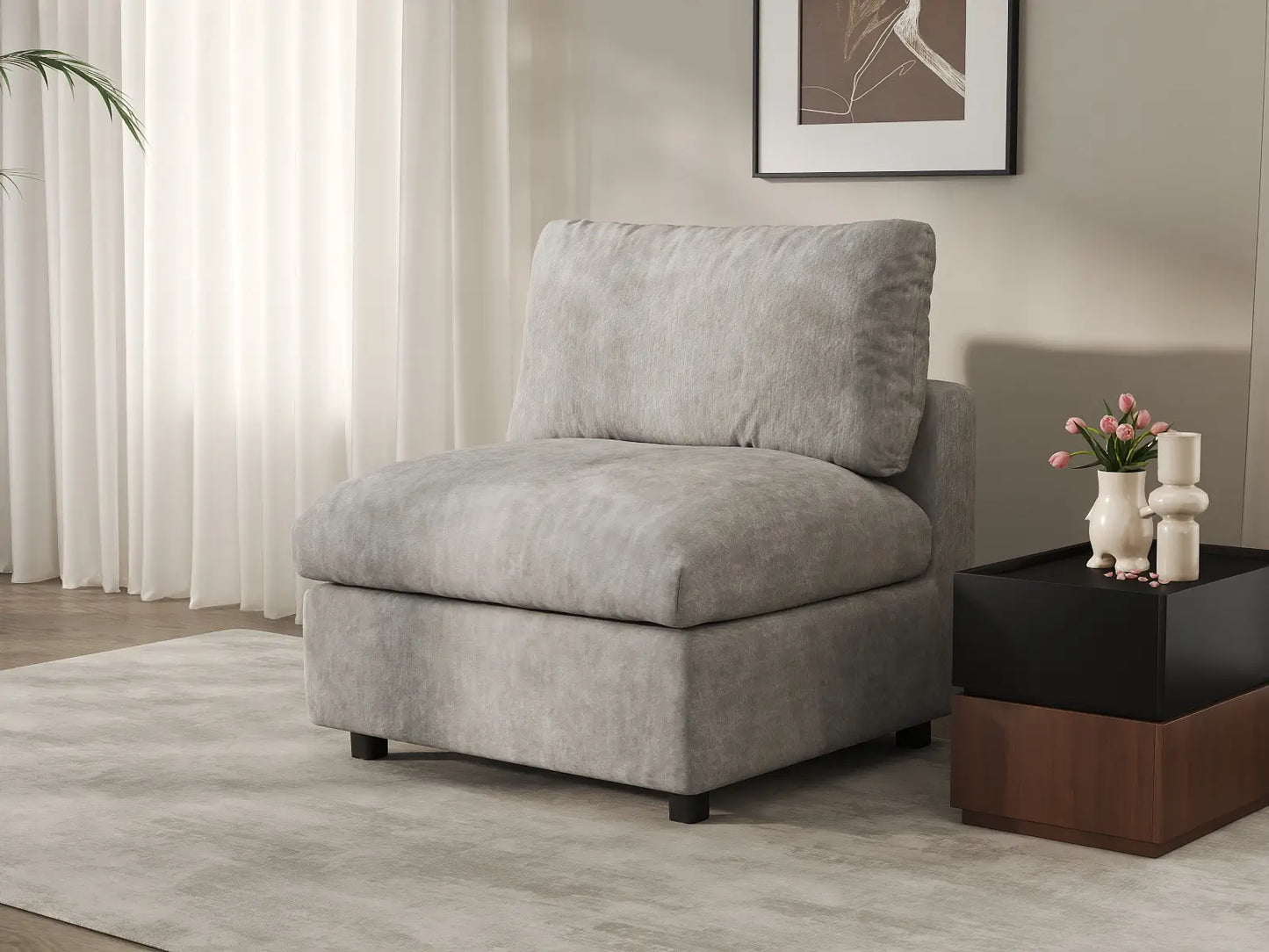 Sofá individual de 1 plaza Deluxe Cloud gris claro | 1 pieza, tela chenilla mezcla de lino, decorativo para sala de estar, fundas de cojín lavables