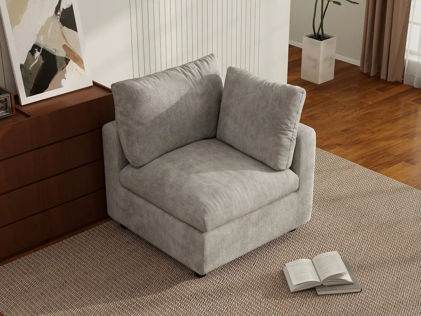 Sofá individual de 1 plaza Deluxe Cloud gris claro | 1 pieza, tela chenilla de mezcla de lino, acento para sala de estar, fundas de cojín lavables