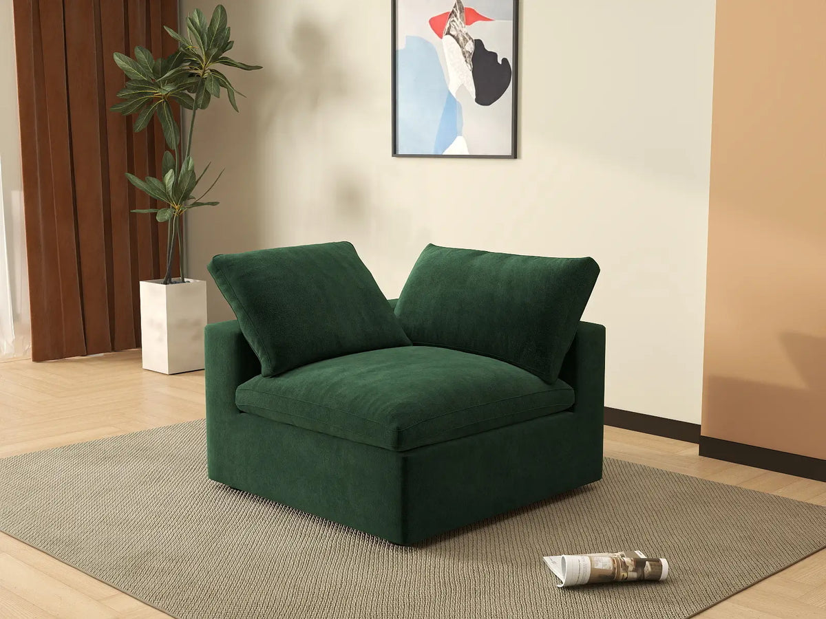 Deluxe Cloud 1-Seater Olive Green Single Sofa | 1-Piece, Velvet Fabric, Living Room Accent, Washable Cushion Covers