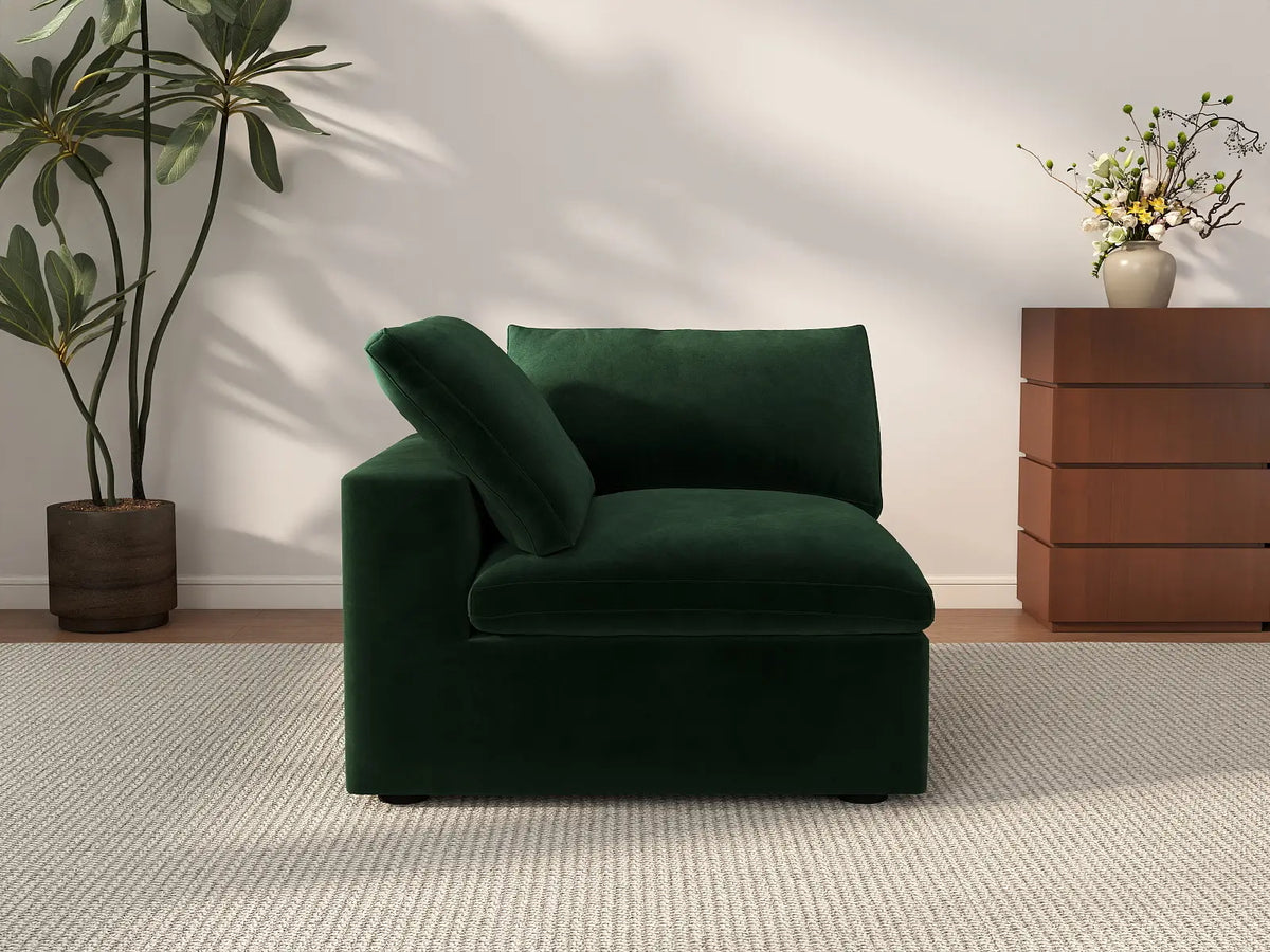 Deluxe Cloud 1-Seater Olive Green Single Sofa | 1-Piece, Velvet Fabric, Living Room Accent, Washable Cushion Covers