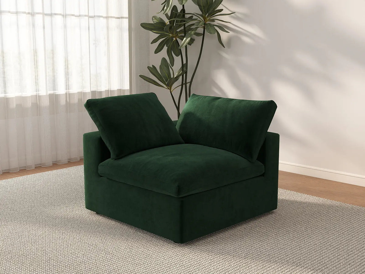 Deluxe Cloud 1-Seater Olive Green Single Sofa | 1-Piece, Velvet Fabric, Living Room Accent, Washable Cushion Covers