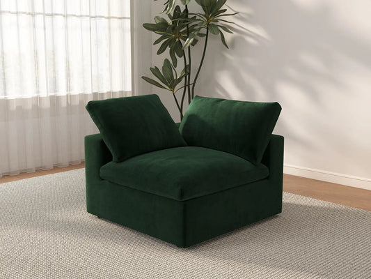 Deluxe Cloud 1-Seater Olive Green Single Sofa | 1-Piece, Velvet Fabric, Living Room Accent, Washable Cushion Covers