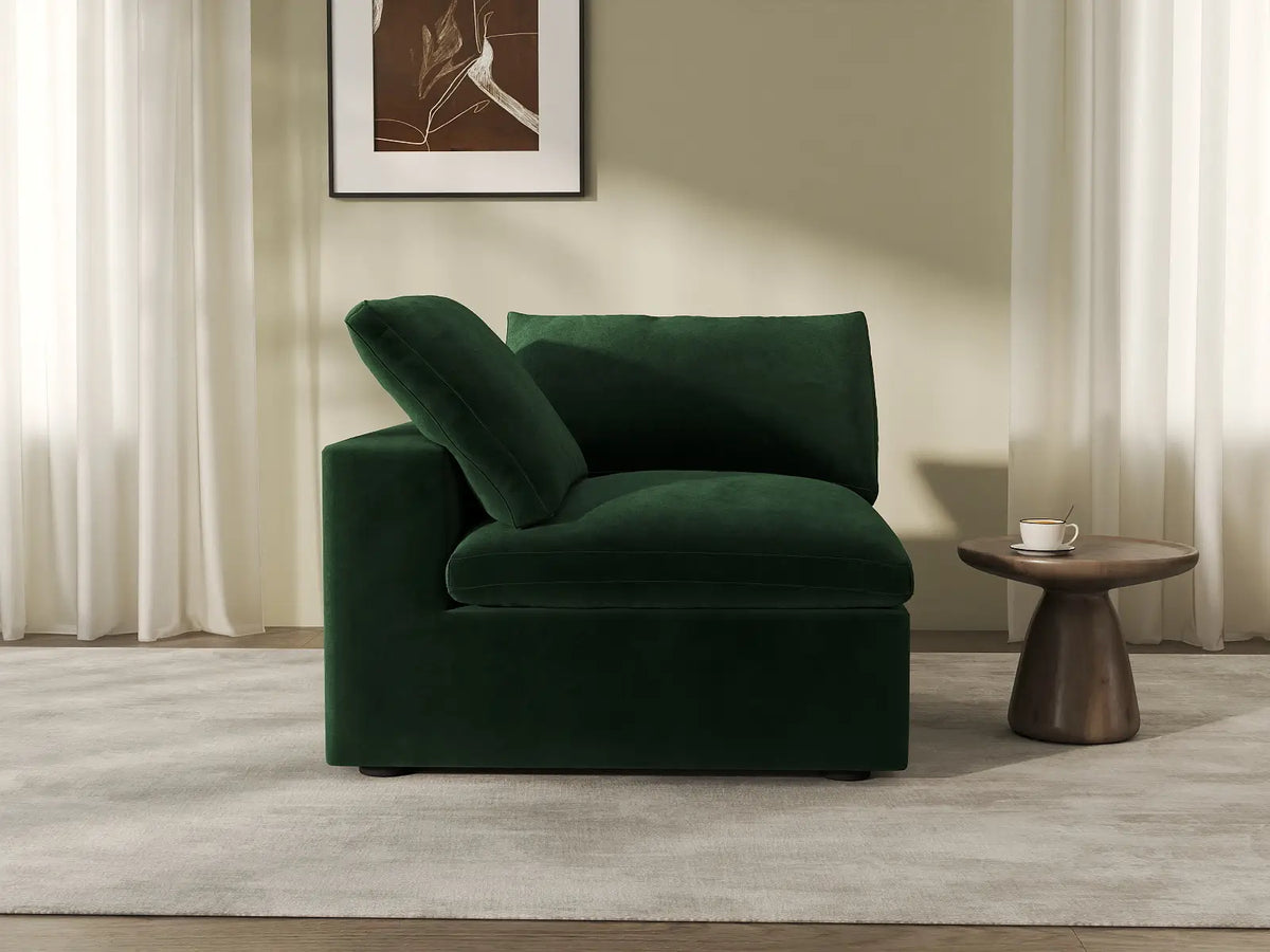 Deluxe Cloud 1-Seater Olive Green Single Sofa | 1-Piece, Velvet Fabric, Living Room Accent, Washable Cushion Covers