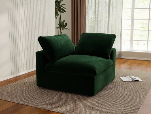 Deluxe Cloud 1-Seater Olive Green Single Sofa | 1-Piece, Velvet Fabric, Living Room Accent, Washable Cushion Covers