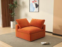 Deluxe Cloud 1-Seater Orange Single Sofa | 1-Piece, Velvet Fabric, Living Room Accent, Washable Cushion Covers