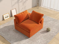 Deluxe Cloud 1-Seater Orange Single Sofa | 1-Piece, Velvet Fabric, Living Room Accent, Washable Cushion Covers