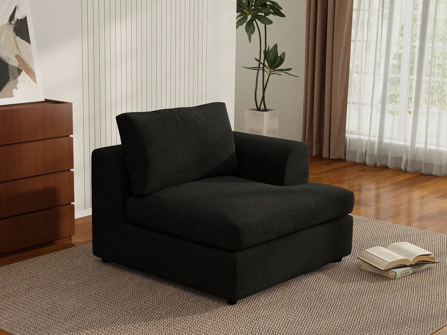 Deluxe Cloud 1-Seater Single Sofa | 1-Piece, Bouclé Sherpa-Like Fabric, Living Room Accent, Washable Cushion Covers