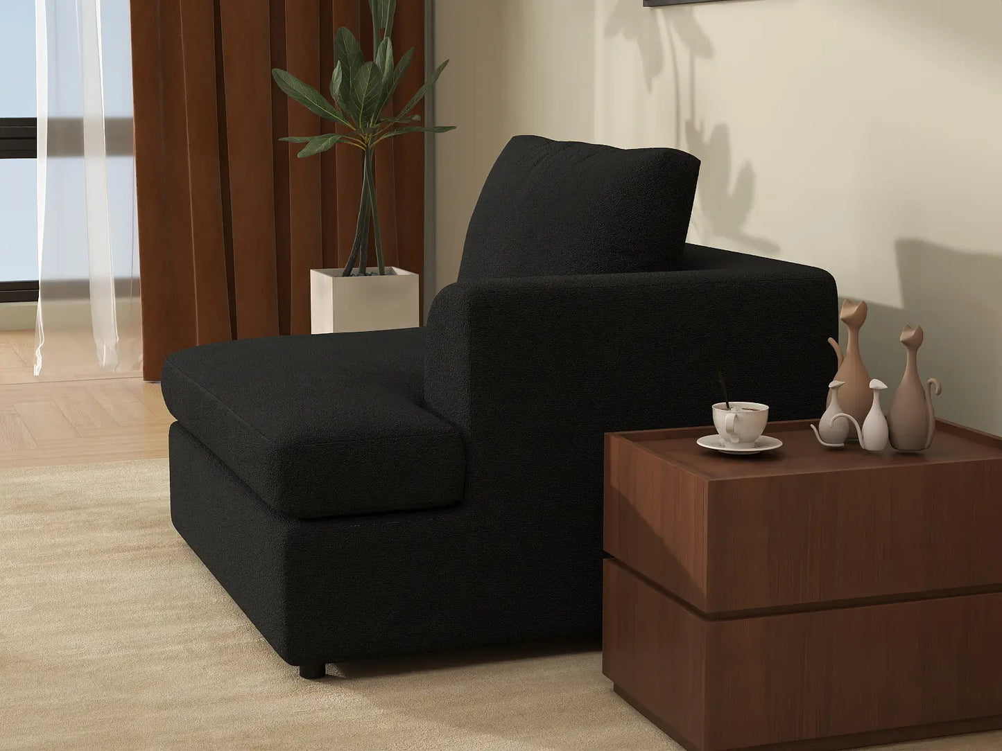 Deluxe Cloud 1-Seater Single Sofa | 1-Piece, Bouclé Sherpa-Like Fabric, Living Room Accent, Washable Cushion Covers