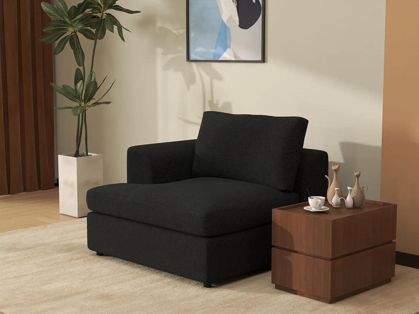 Sofá individual de 1 plaza Deluxe Cloud | 1 pieza, tela bouclé tipo sherpa, decorativo para sala de estar, fundas de cojín lavables