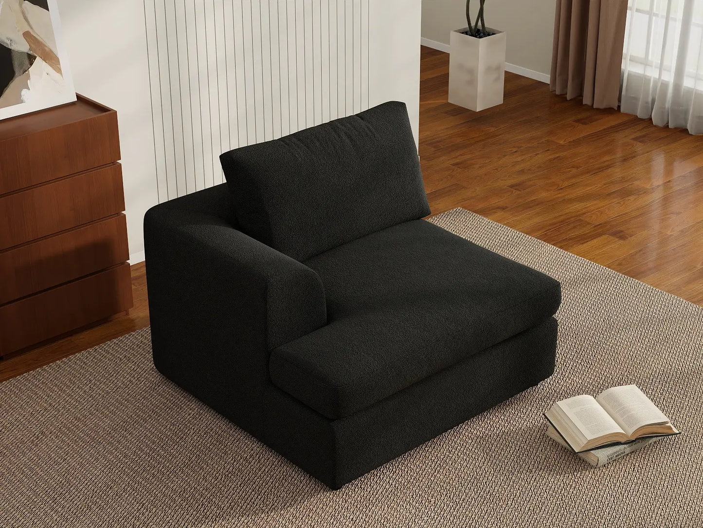 Sofá individual de 1 plaza Deluxe Cloud | 1 pieza, tela bouclé tipo sherpa, decorativo para sala de estar, fundas de cojín lavables