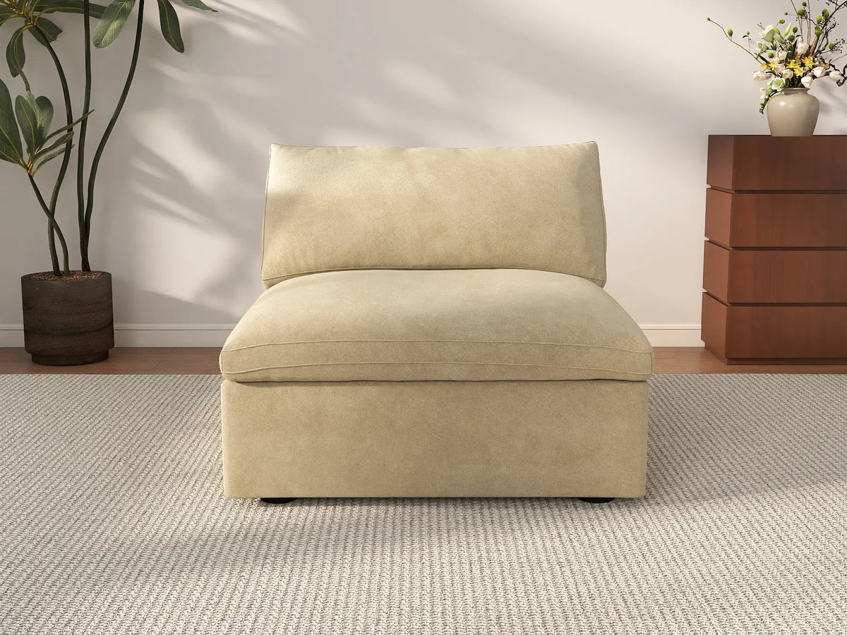 Deluxe Cloud 1-Seater Single Sofa in Beige Velvet | 1-Piece, Living Room Accent, Easy To Clean, Modern Style