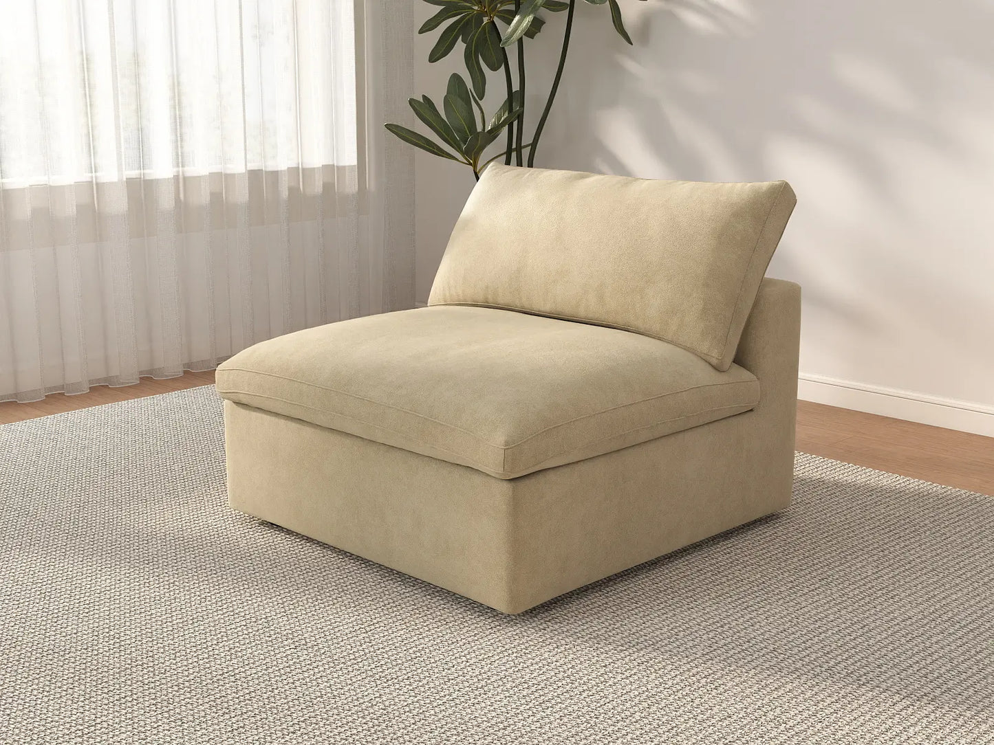 Deluxe Cloud 1-Seater Single Sofa in Beige Velvet | 1-Piece, Living Room Accent, Easy To Clean, Modern Style