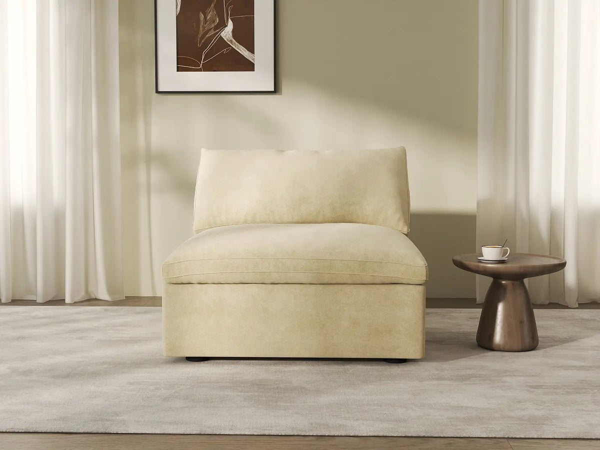 Deluxe Cloud 1-Seater Single Sofa in Beige Velvet | 1-Piece, Living Room Accent, Easy To Clean, Modern Style