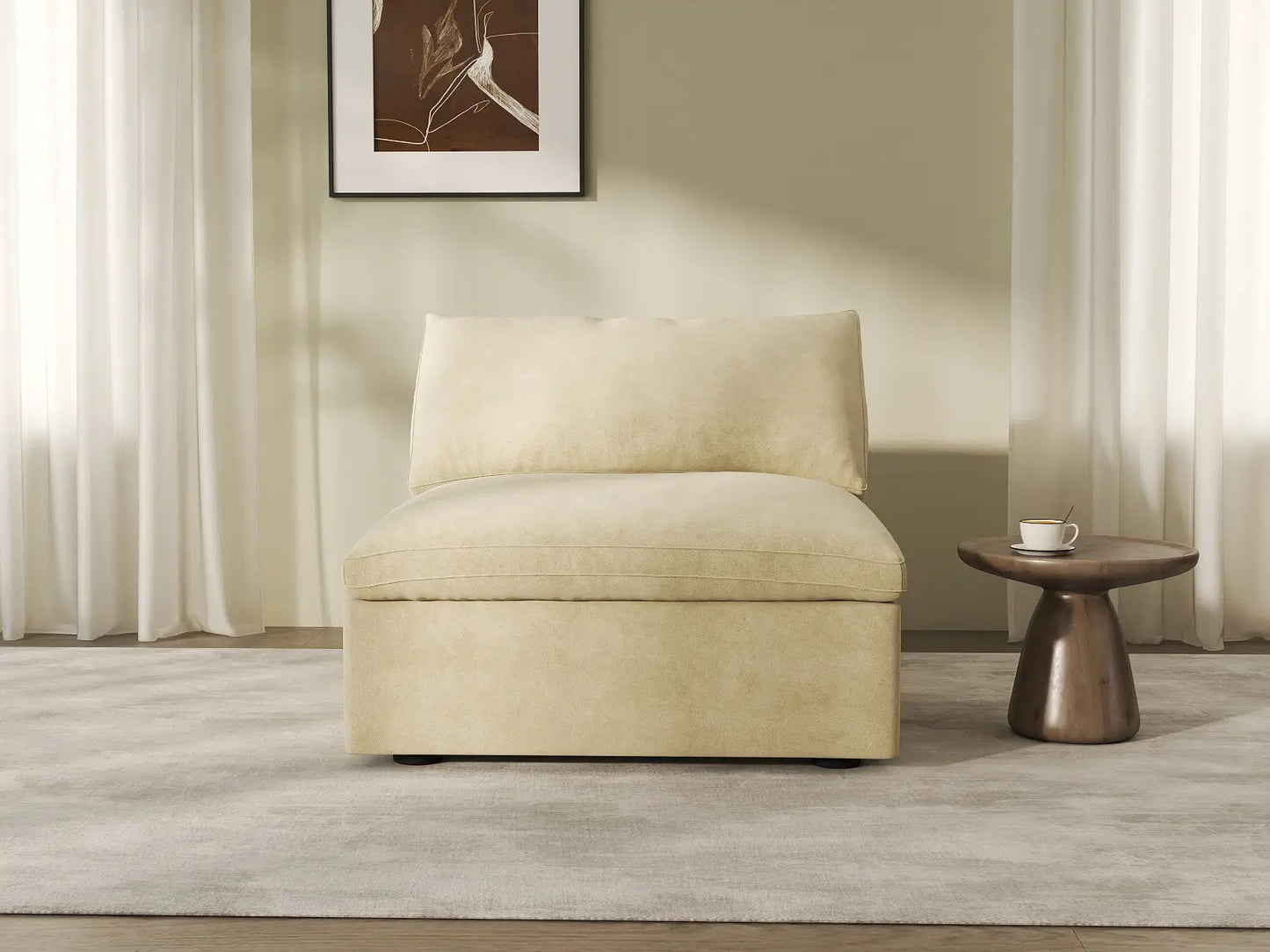 Deluxe Cloud 1-Seater Single Sofa in Beige Velvet | 1-Piece, Living Room Accent, Easy To Clean, Modern Style
