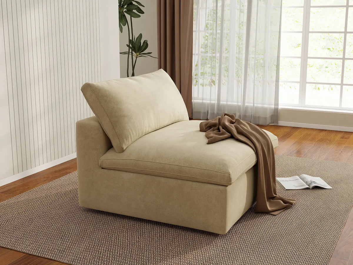 Deluxe Cloud 1-Seater Single Sofa in Beige Velvet | 1-Piece, Living Room Accent, Easy To Clean, Modern Style