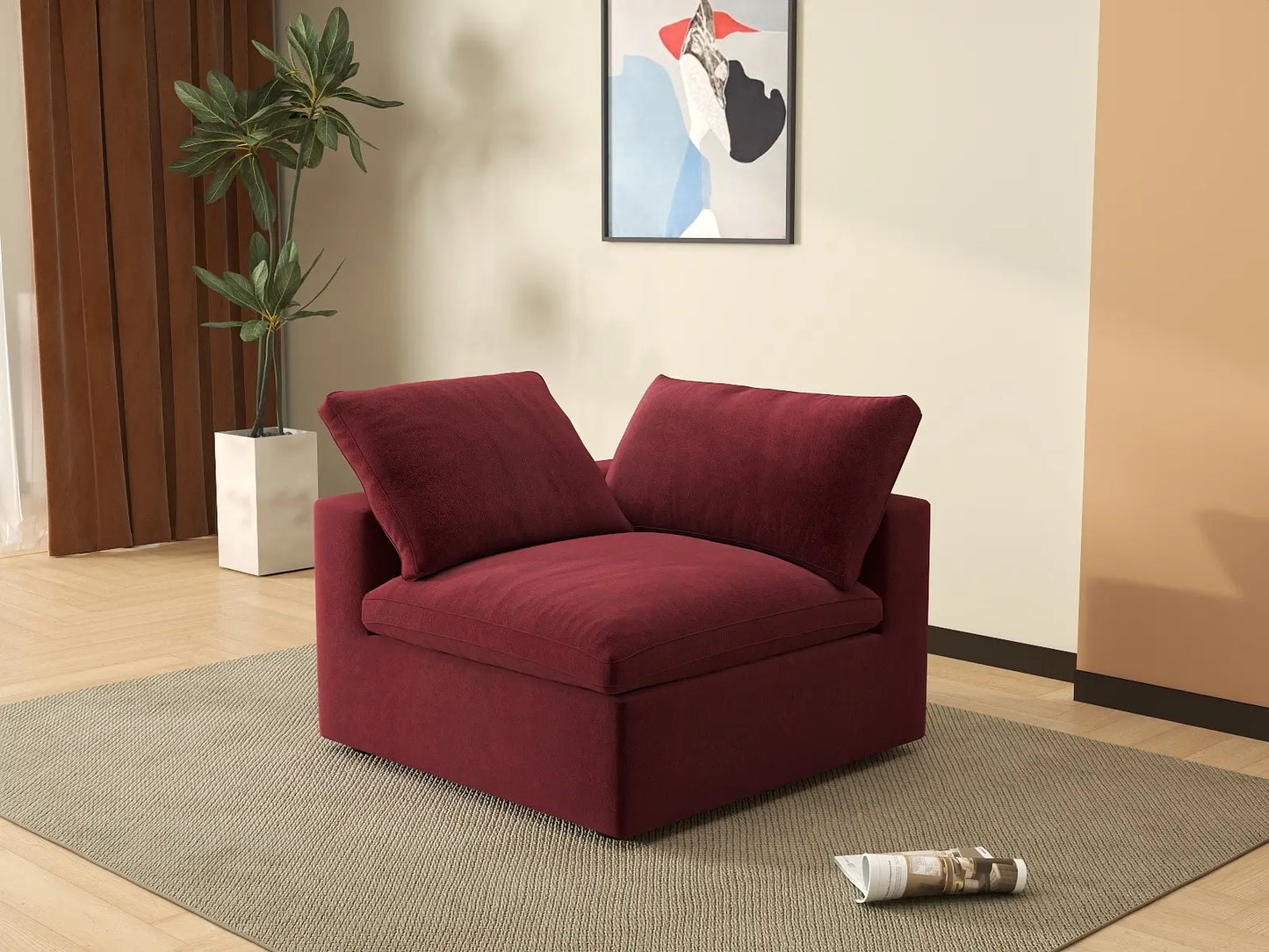Deluxe Cloud 1-Seater Single Sofa in Claret Velvet | 1-Piece, Living Room Accent, Easy To Clean, Stylish Design