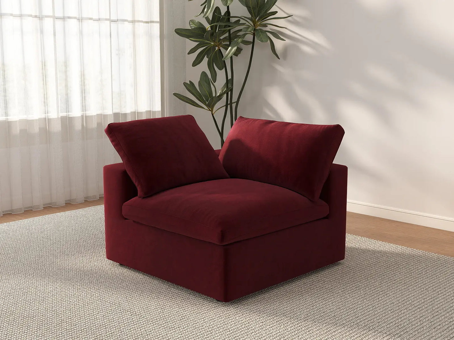 Deluxe Cloud 1-Seater Single Sofa in Claret Velvet | 1-Piece, Living Room Accent, Easy To Clean, Stylish Design