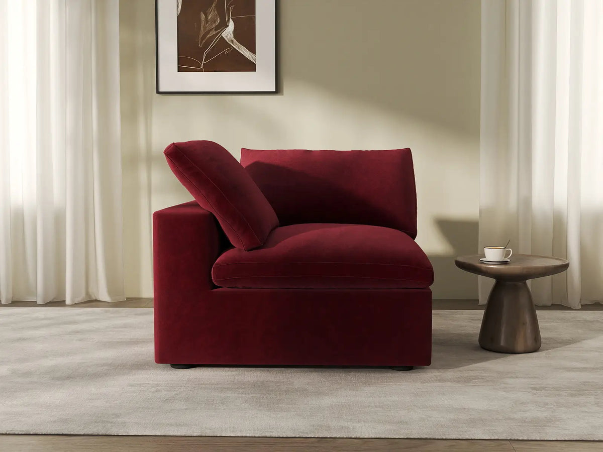 Deluxe Cloud 1-Seater Single Sofa in Claret Velvet | 1-Piece, Living Room Accent, Easy To Clean, Stylish Design
