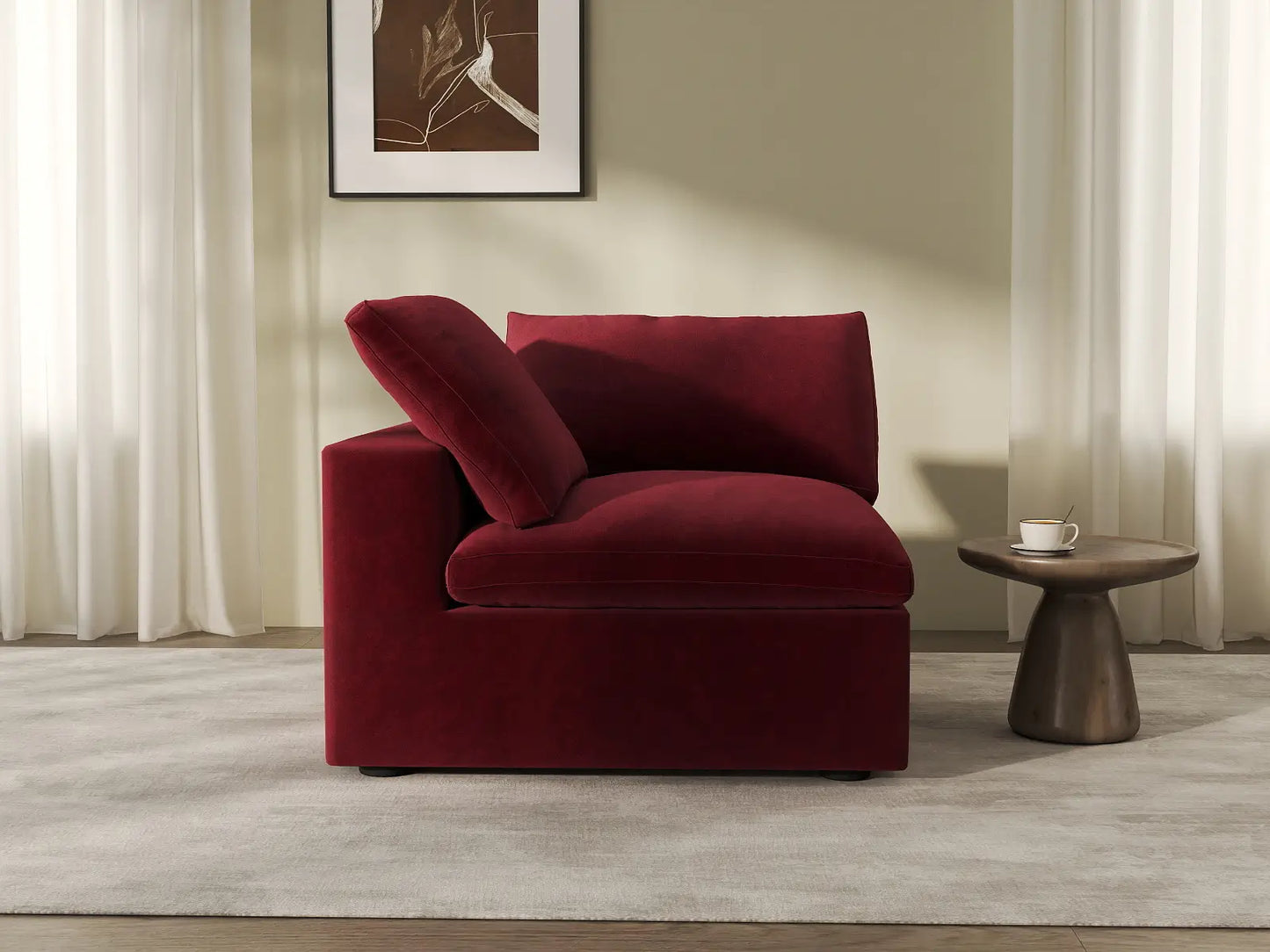 Deluxe Cloud 1-Seater Single Sofa in Claret Velvet | 1-Piece, Living Room Accent, Easy To Clean, Stylish Design