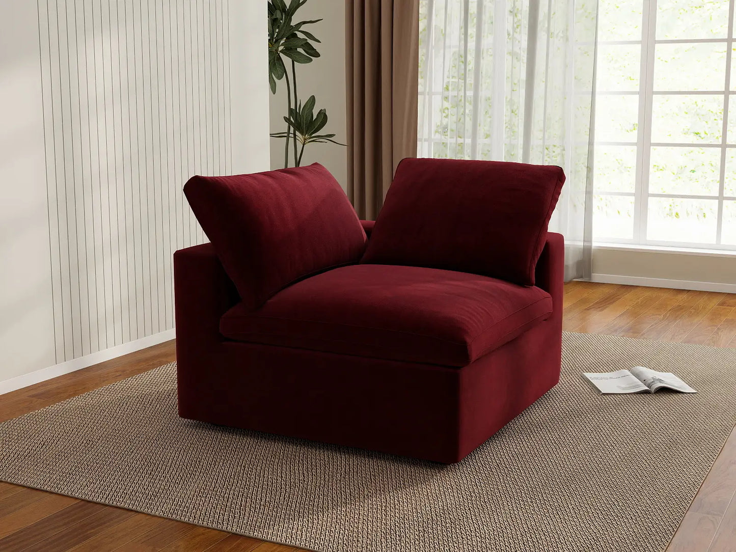 Deluxe Cloud 1-Seater Single Sofa in Claret Velvet | 1-Piece, Living Room Accent, Easy To Clean, Stylish Design