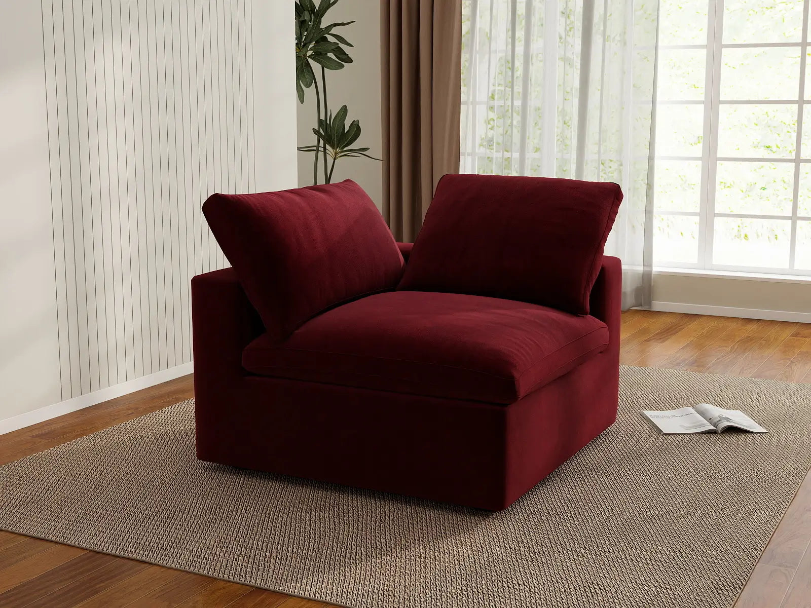 Deluxe Cloud 1-Seater Single Sofa in Claret Velvet | 1-Piece, Living Room Accent, Easy To Clean, Stylish Design