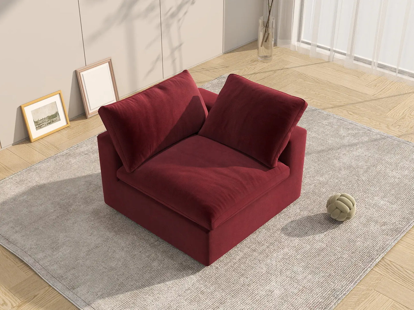 Deluxe Cloud 1-Seater Single Sofa in Claret Velvet | 1-Piece, Living Room Accent, Easy To Clean, Stylish Design