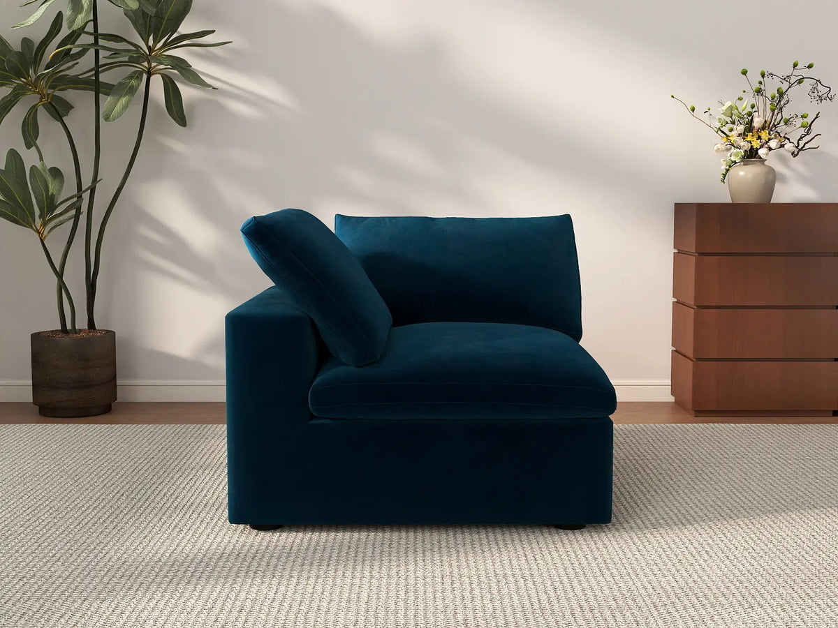Deluxe Cloud 1-Seater Single Sofa in Dark Blue Velvet | 1-Piece, Living Room Accent, Easy To Clean, Contemporary Style