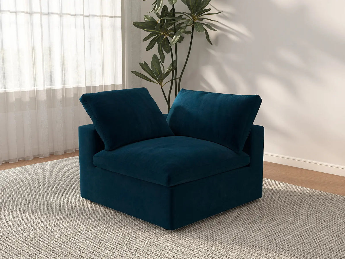 Deluxe Cloud 1-Seater Single Sofa in Dark Blue Velvet | 1-Piece, Living Room Accent, Easy To Clean, Contemporary Style