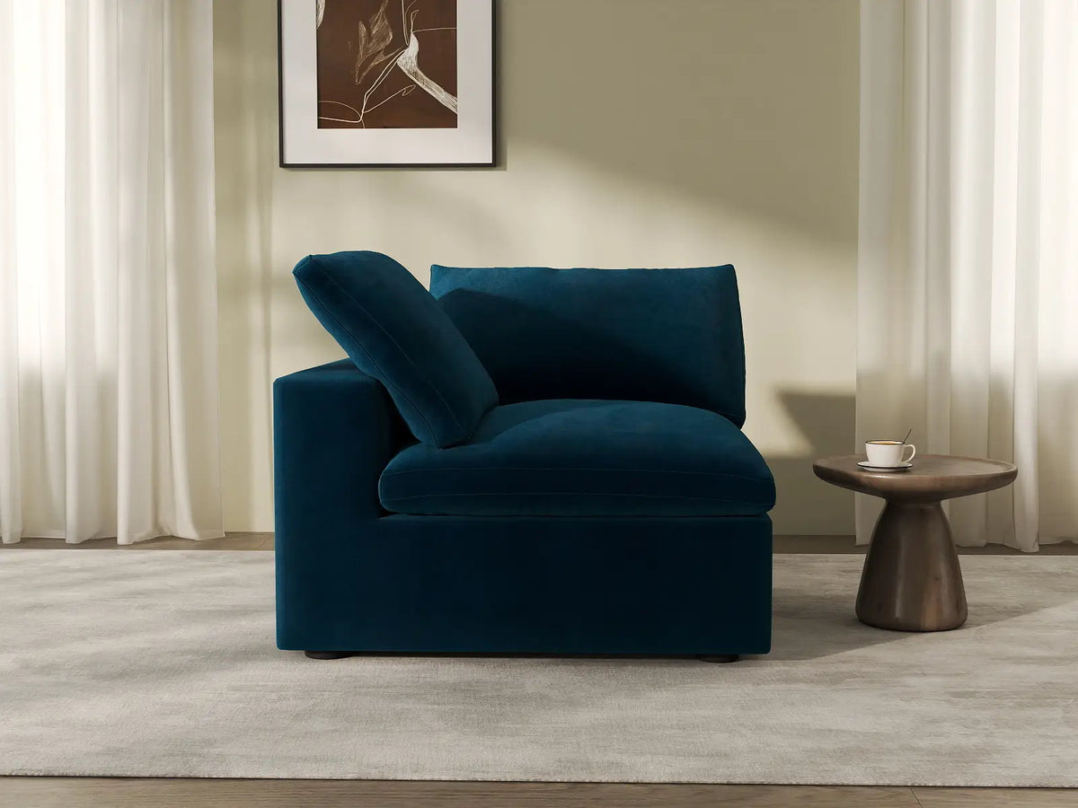 Deluxe Cloud 1-Seater Single Sofa in Dark Blue Velvet | 1-Piece, Living Room Accent, Easy To Clean, Contemporary Style
