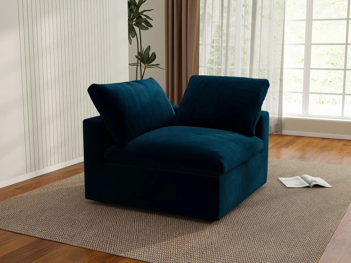 Deluxe Cloud 1-Seater Single Sofa in Dark Blue Velvet | 1-Piece, Living Room Accent, Easy To Clean, Contemporary Style