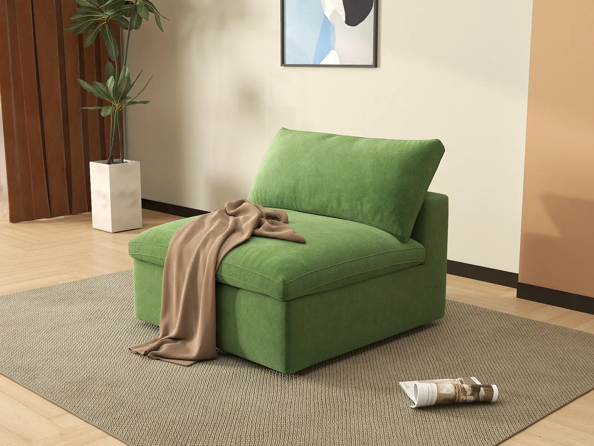 Deluxe Cloud 1-Seater Single Sofa in Earth Green Velvet | 1-Piece, Living Room Accent, Easy To Clean, Small Space