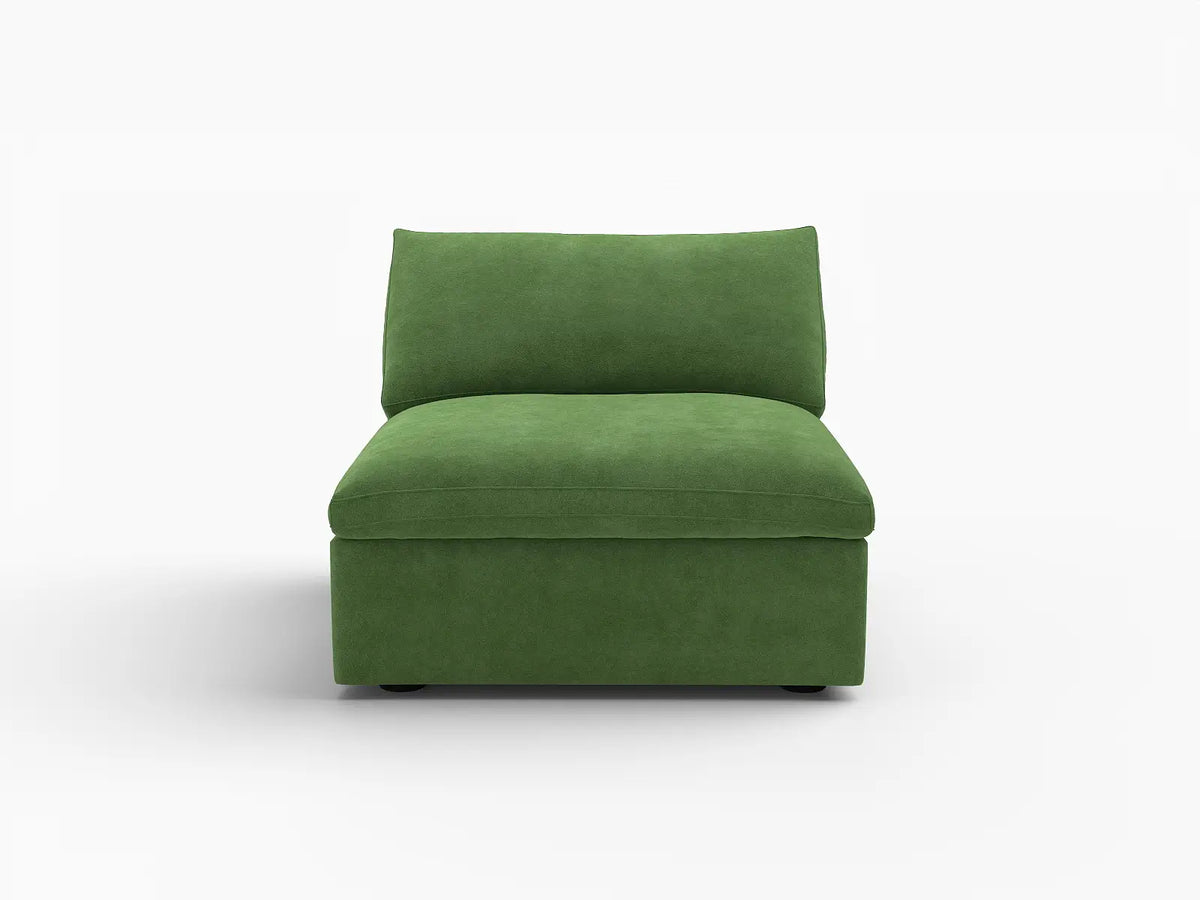 Deluxe Cloud 1-Seater Single Sofa in Earth Green Velvet | 1-Piece, Living Room Accent, Easy To Clean, Small Space