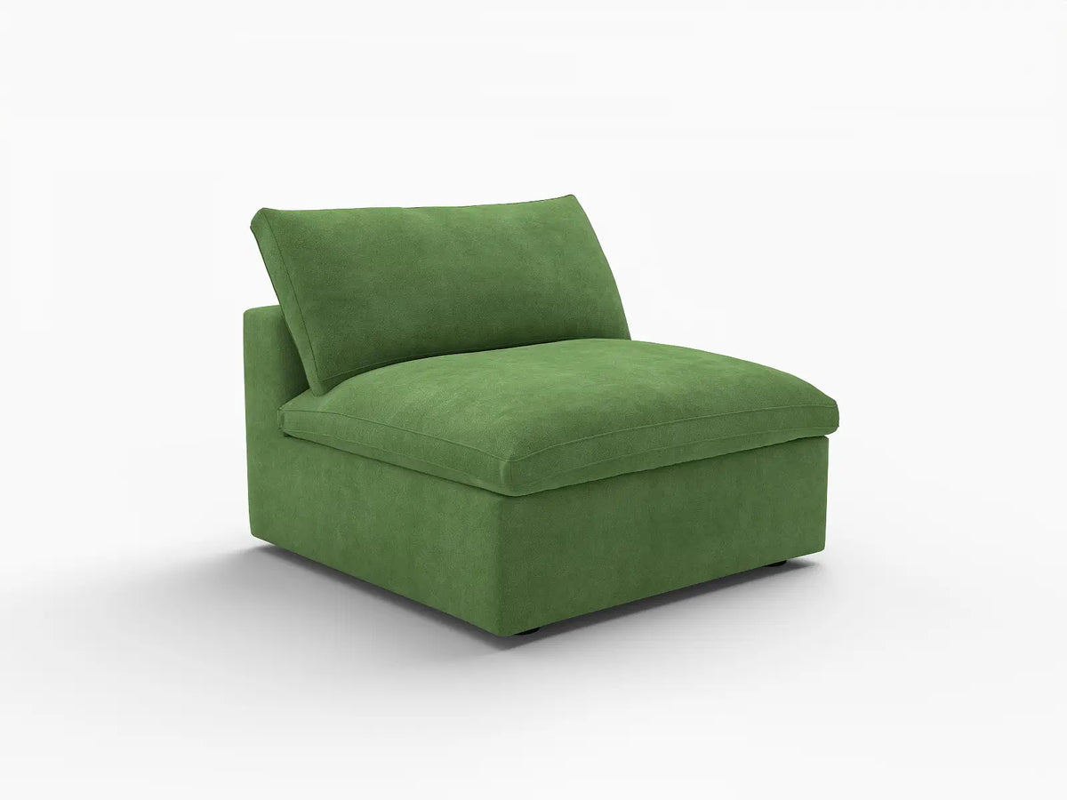 Deluxe Cloud 1-Seater Single Sofa in Earth Green Velvet | 1-Piece, Living Room Accent, Easy To Clean, Small Space