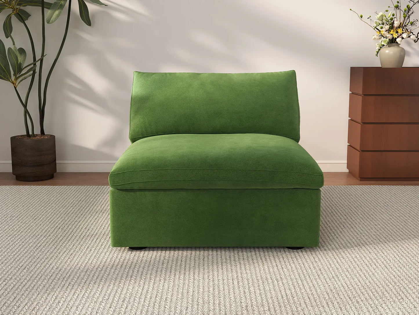 Deluxe Cloud 1-Seater Single Sofa in Earth Green Velvet | 1-Piece, Living Room Accent, Easy To Clean, Small Space