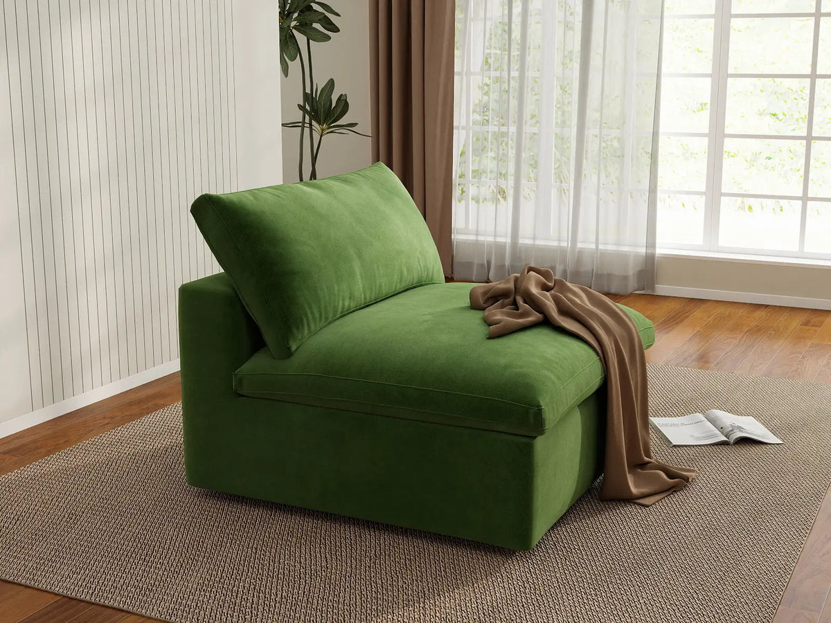 Deluxe Cloud 1-Seater Single Sofa in Earth Green Velvet | 1-Piece, Living Room Accent, Easy To Clean, Small Space