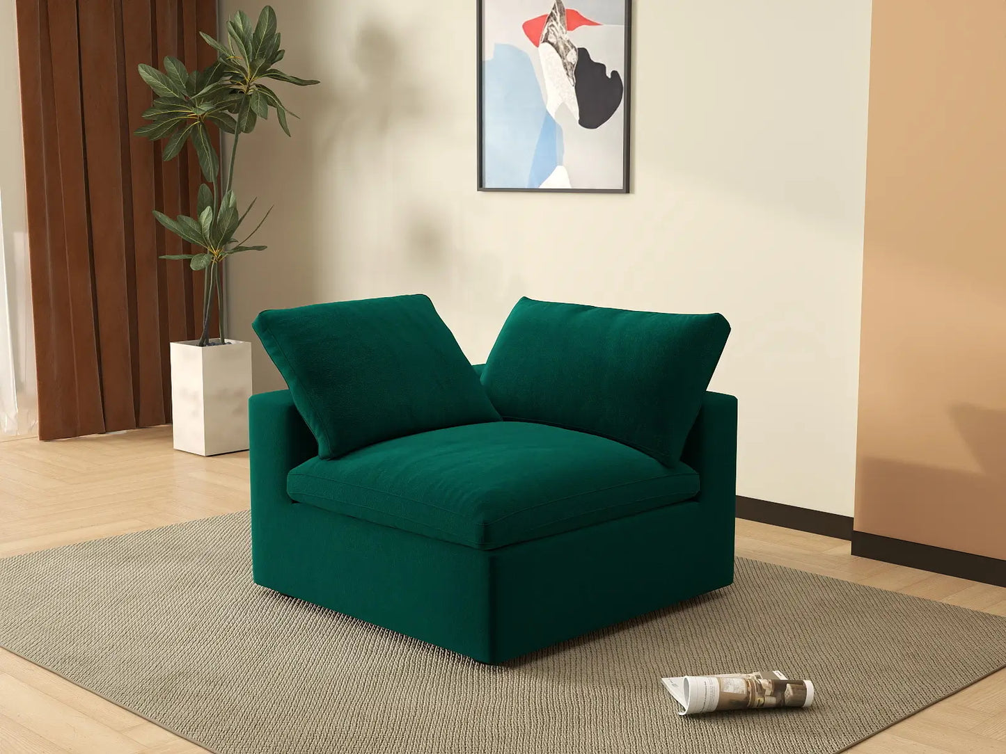 Deluxe Cloud 1-Seater Single Sofa in Gem Green Velvet | 1-Piece, Living Room Accent, Easy To Clean, Modular Design