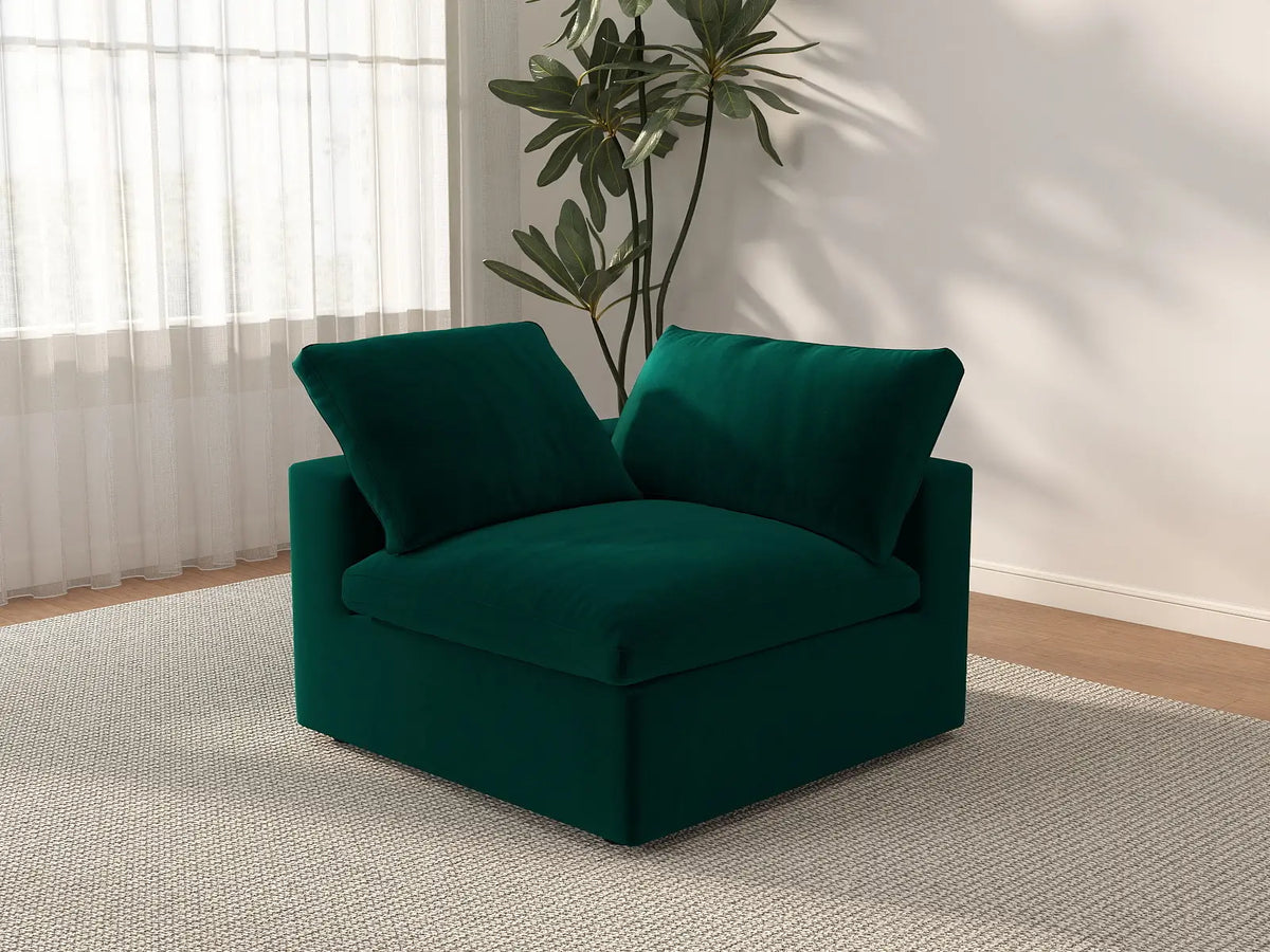 Deluxe Cloud 1-Seater Single Sofa in Gem Green Velvet | 1-Piece, Living Room Accent, Easy To Clean, Modular Design