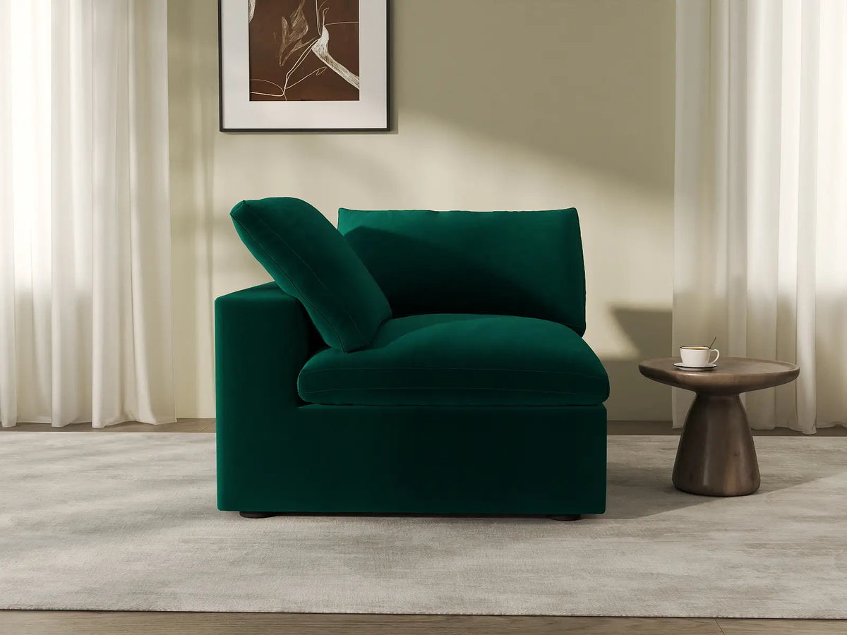 Deluxe Cloud 1-Seater Single Sofa in Gem Green Velvet | 1-Piece, Living Room Accent, Easy To Clean, Modular Design