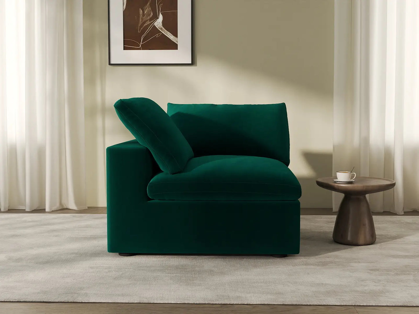 Deluxe Cloud 1-Seater Single Sofa in Gem Green Velvet | 1-Piece, Living Room Accent, Easy To Clean, Modular Design