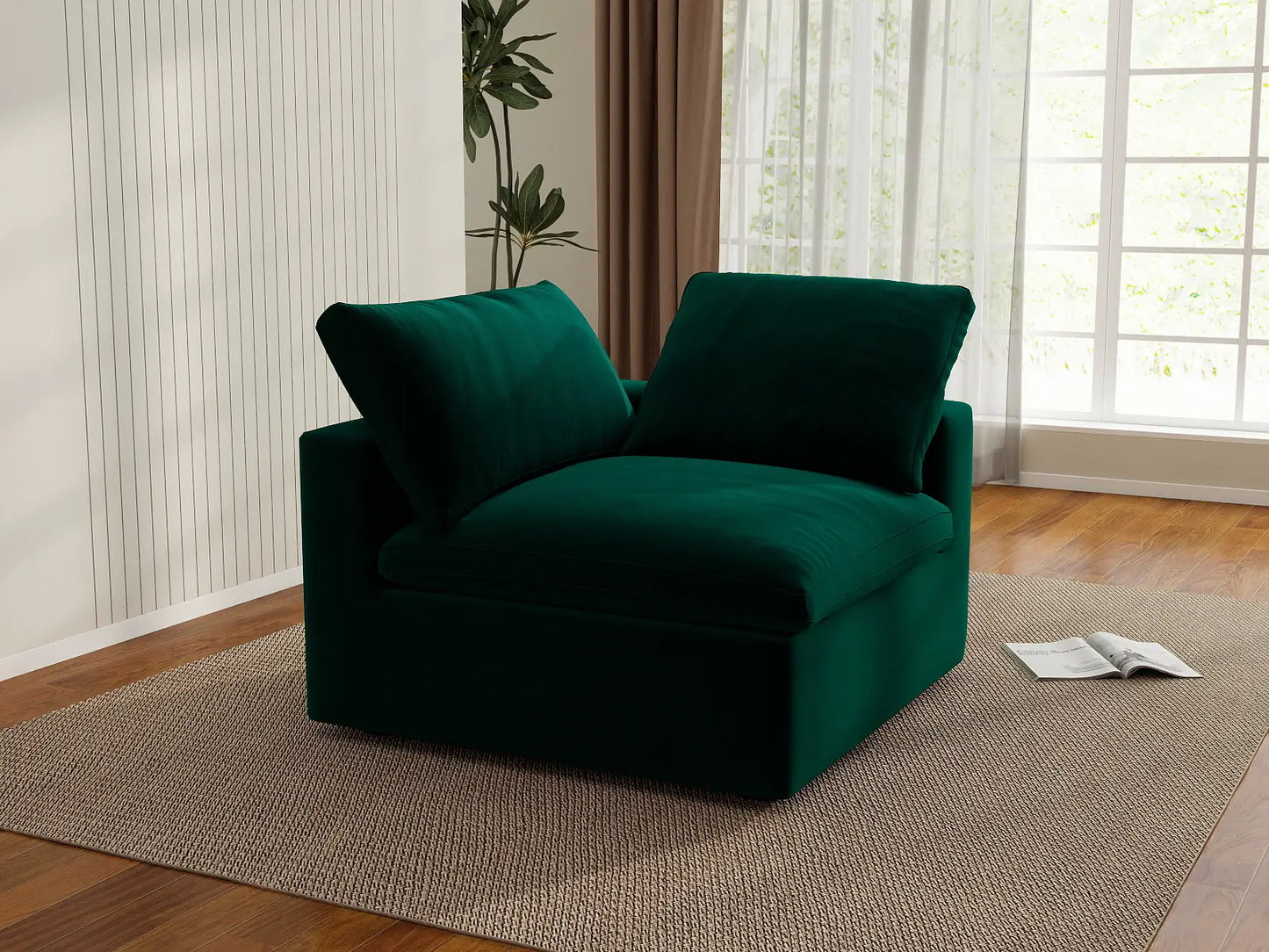 Deluxe Cloud 1-Seater Single Sofa in Gem Green Velvet | 1-Piece, Living Room Accent, Easy To Clean, Modular Design