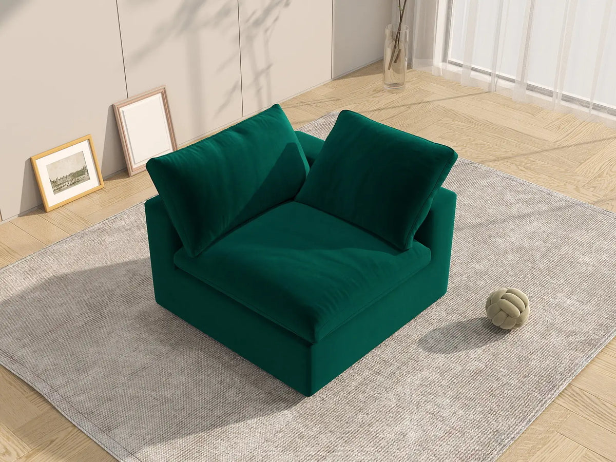 Deluxe Cloud 1-Seater Single Sofa in Gem Green Velvet | 1-Piece, Living Room Accent, Easy To Clean, Modular Design