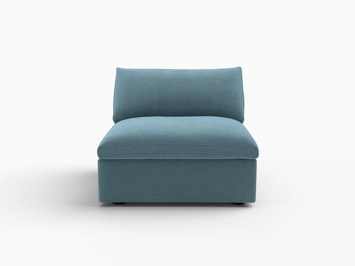 Deluxe Cloud 1-Seater Single Sofa in Light Blue Velvet | 1-Piece, Living Room Accent, Easy To Clean, Contemporary Style