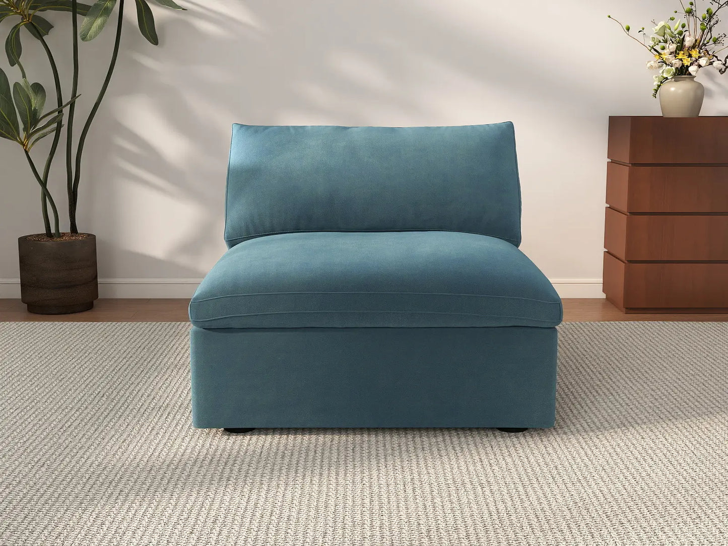 Deluxe Cloud 1-Seater Single Sofa in Light Blue Velvet | 1-Piece, Living Room Accent, Easy To Clean, Contemporary Style
