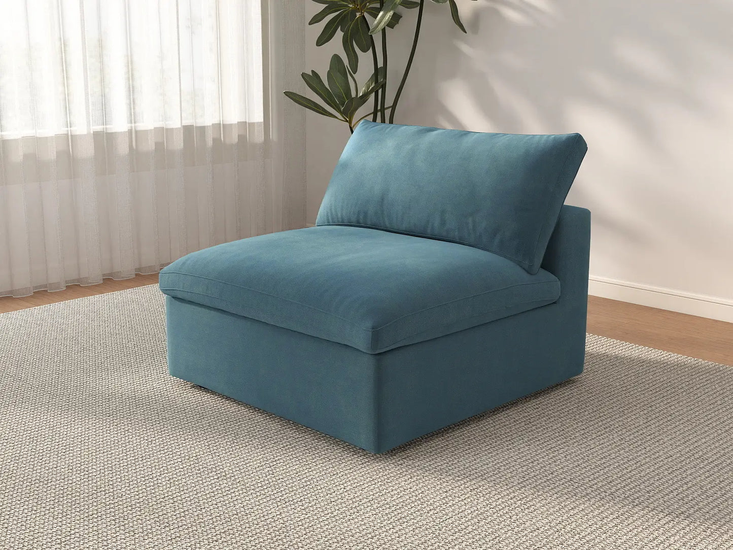 Deluxe Cloud 1-Seater Single Sofa in Light Blue Velvet | 1-Piece, Living Room Accent, Easy To Clean, Contemporary Style