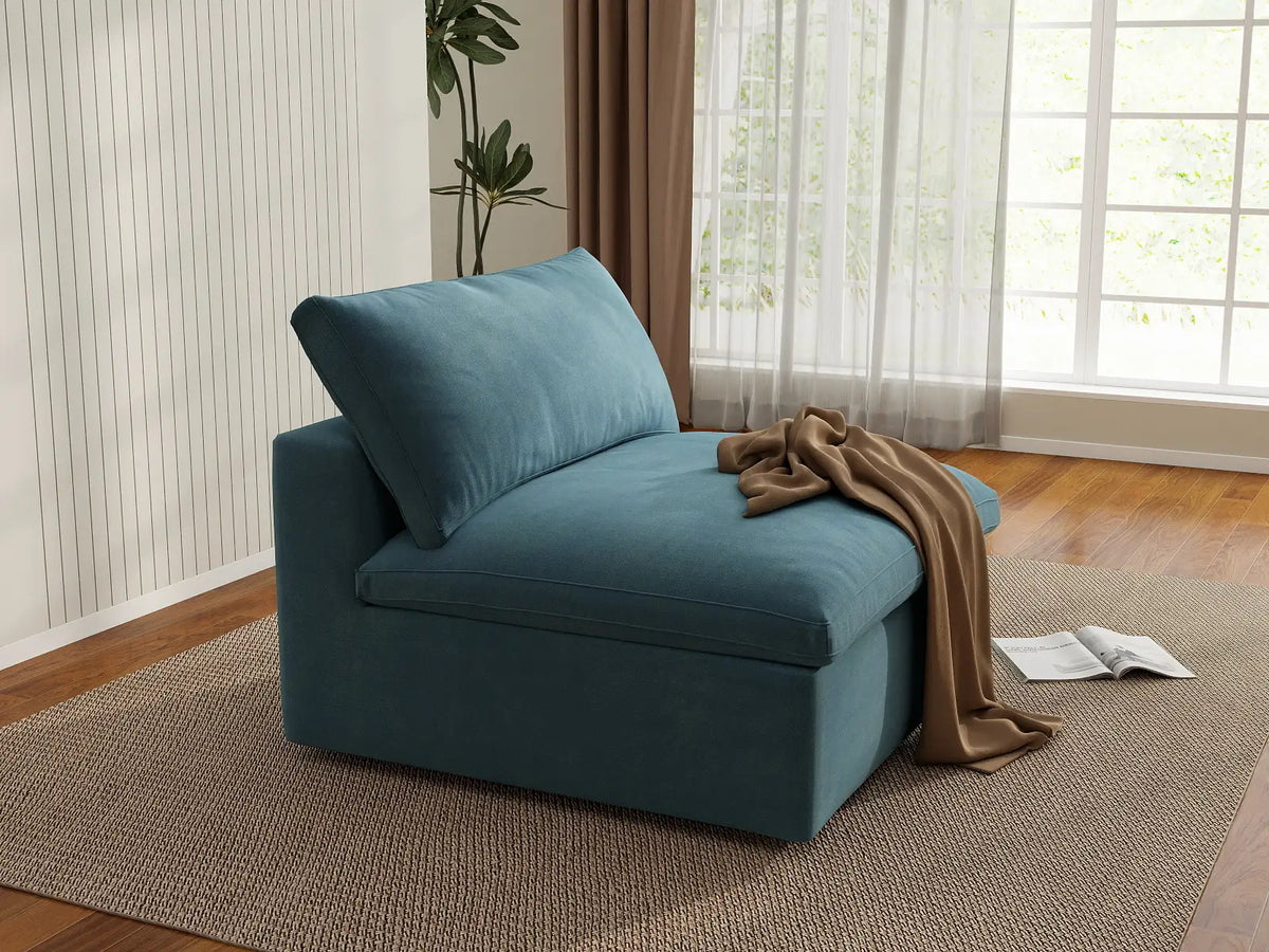 Deluxe Cloud 1-Seater Single Sofa in Light Blue Velvet | 1-Piece, Living Room Accent, Easy To Clean, Contemporary Style