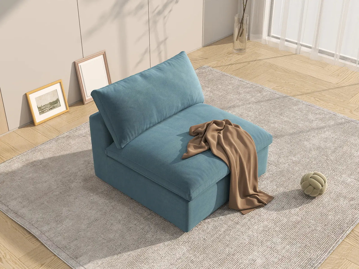 Deluxe Cloud 1-Seater Single Sofa in Light Blue Velvet | 1-Piece, Living Room Accent, Easy To Clean, Contemporary Style