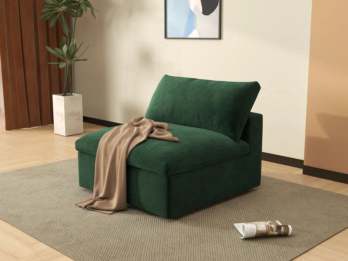 Deluxe Cloud 1-Seater Single Sofa in Olive Green Velvet | 1-Piece, Living Room Accent, Easy To Clean, Modular Design